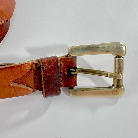 FOSSIL Leather Belt Multi Color Chain Braid Brown Black BRASS BUCKLE Woman SMALL - Picture 5 of 6